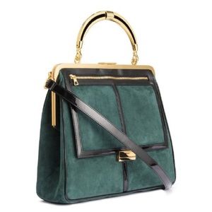 Balmain x H & M Collection Large Green Suede Frame Bag